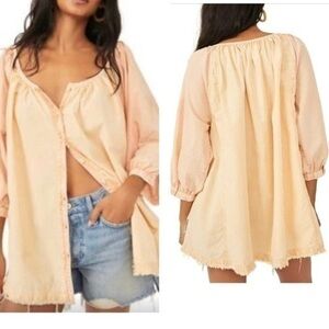 ❤️ Free People Oxford Swing Tunic-Golden & Cream Combo~ XS ~ 25" P2P 31" Length